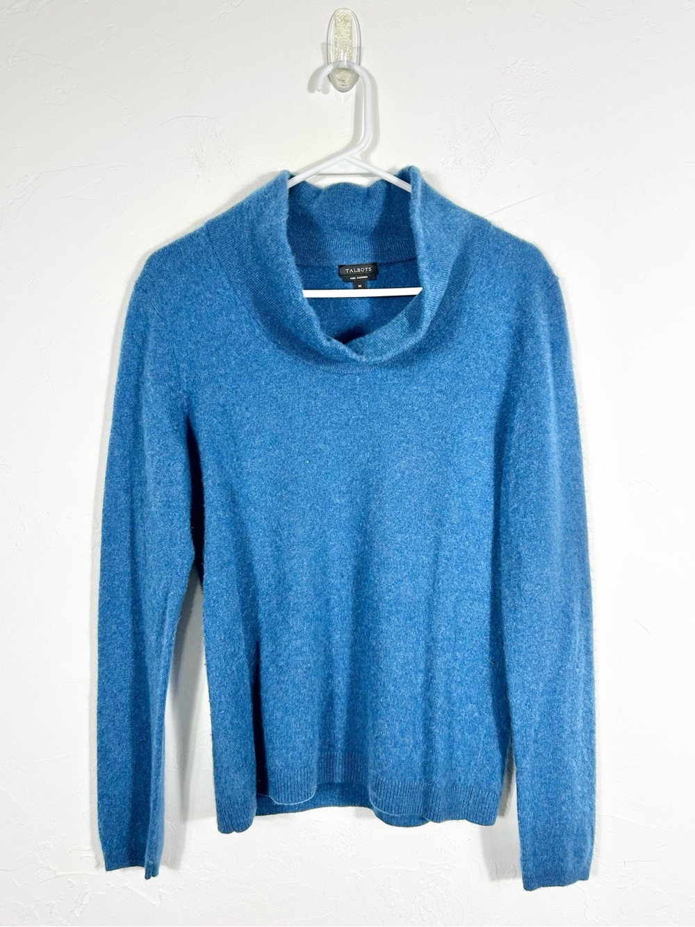 Talbots Pure Cashmere Cowl Neck Sweater Size M Blue Long Sleeve Pullover Knit